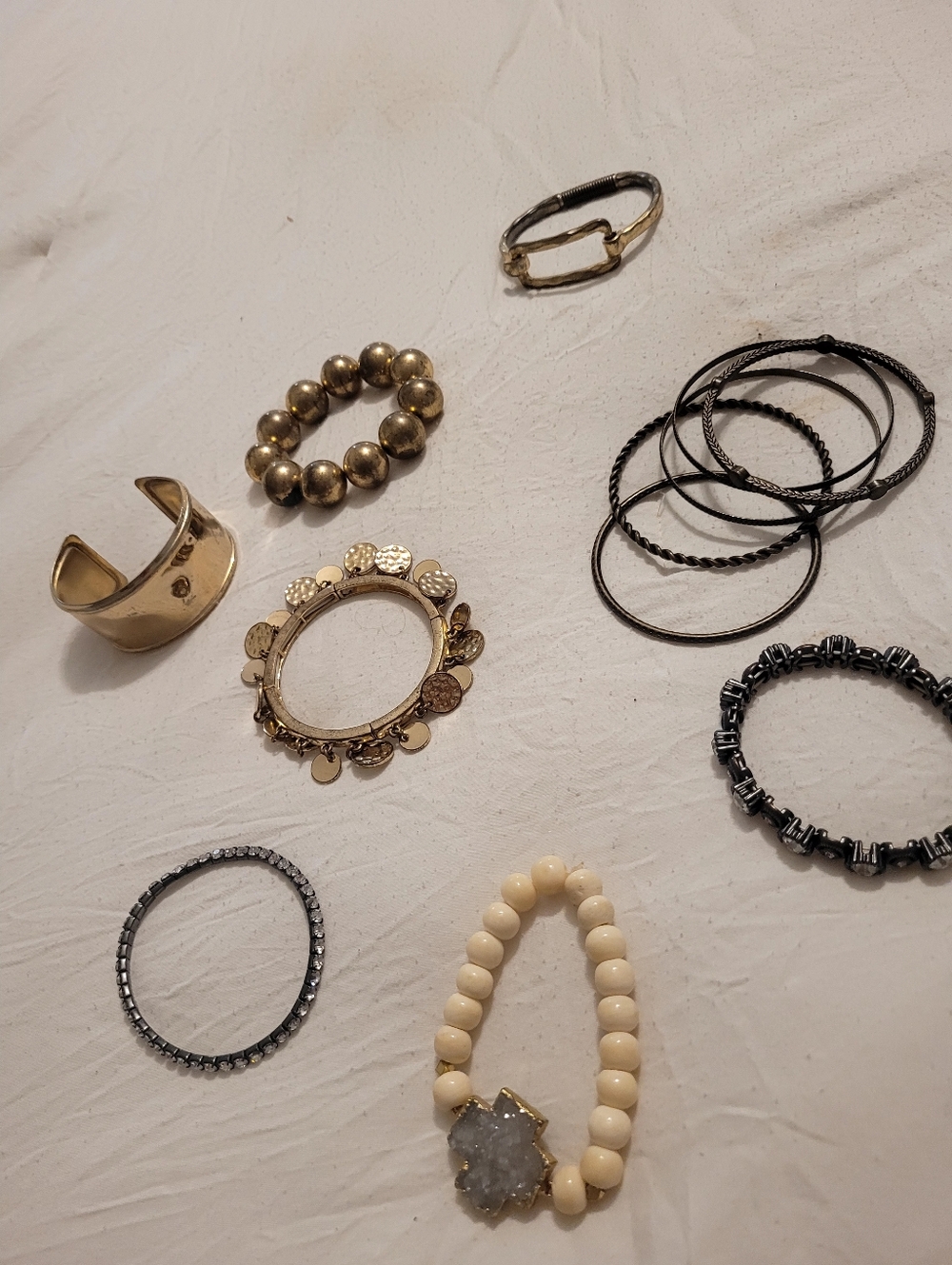 Assorted Women's Bracelet Set in Gold, Black and Cream Very Nice LOT